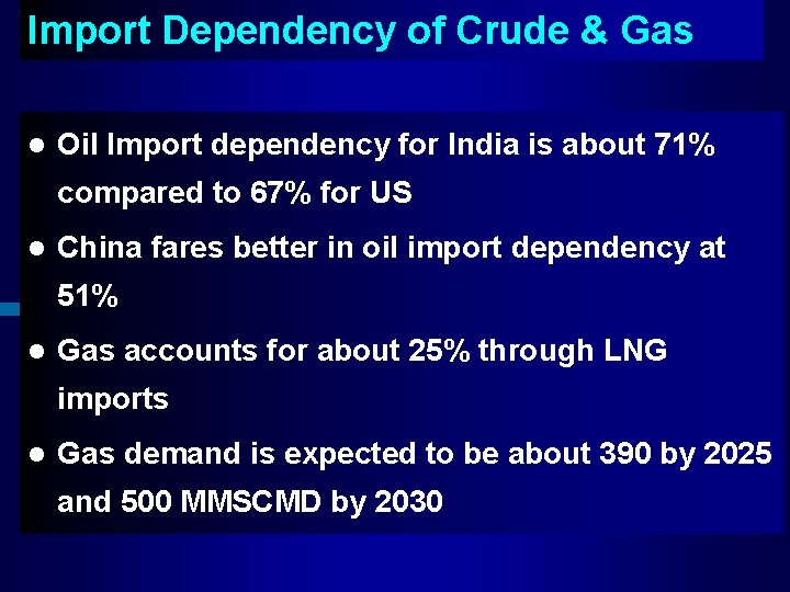 Import Dependency of Crude & Gas l Oil Import dependency for India is about