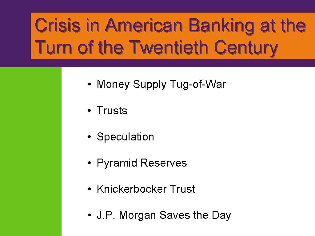 Crisis in American Banking at the Turn of the Twentieth Century • Money Supply