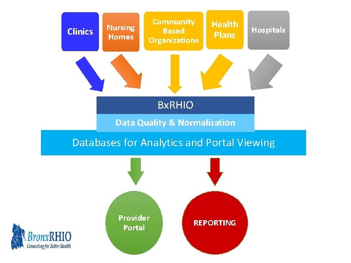 Clinics Nursing Homes Community Based Organizations Health Plans Hospitals Bx. RHIO Data Quality &