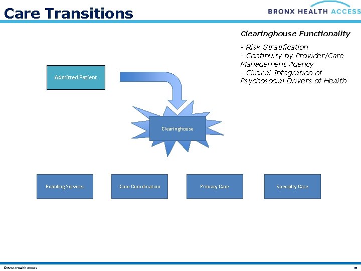 Care Transitions Clearinghouse Functionality - Risk Stratification - Continuity by Provider/Care Management Agency -