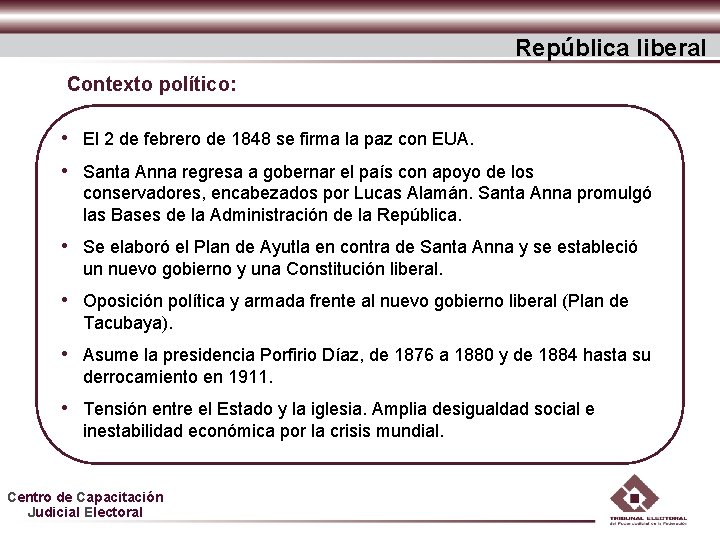 República liberal Contexto político: • El 2 de febrero de 1848 se firma la República liberal Contexto político: • El 2 de febrero de 1848 se firma la