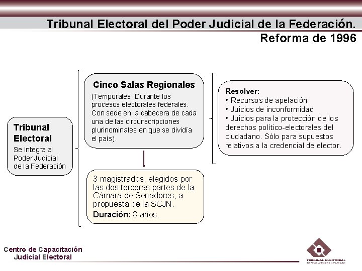 Tribunal Electoral del Poder Judicial de la Federación. Reforma de 1996 Cinco Salas Regionales Tribunal Electoral del Poder Judicial de la Federación. Reforma de 1996 Cinco Salas Regionales