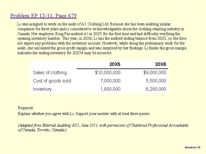 Problem EP 12 -11, Page 679 Li was assigned to work on the audit Problem EP 12 -11, Page 679 Li was assigned to work on the audit
