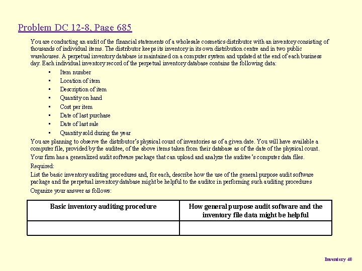 Problem DC 12 -8, Page 685 You are conducting an audit of the financial Problem DC 12 -8, Page 685 You are conducting an audit of the financial