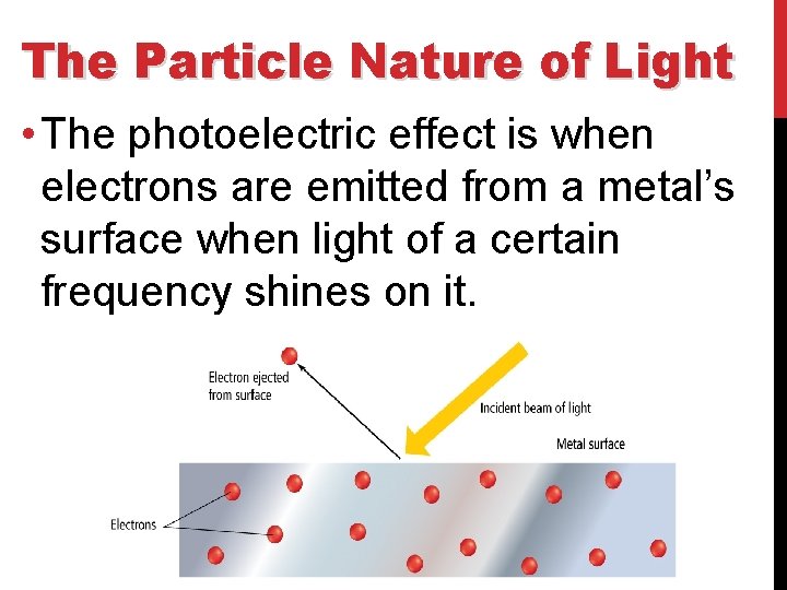 The Particle Nature of Light • The photoelectric effect is when electrons are emitted