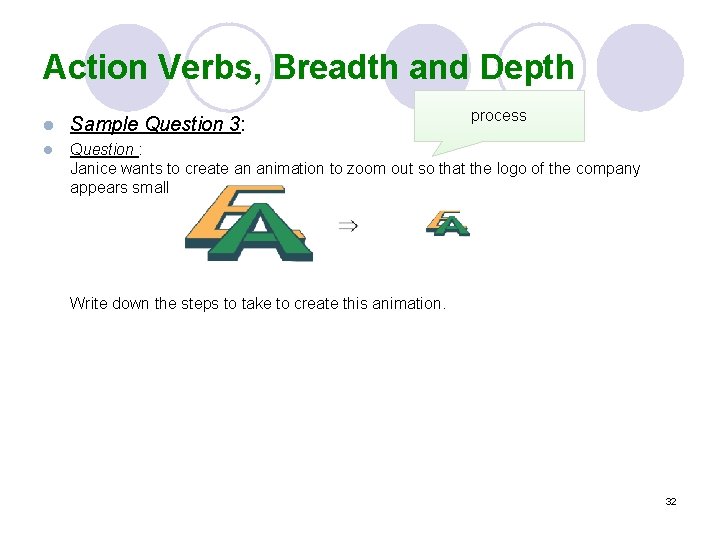 Action Verbs, Breadth and Depth process l Sample Question 3: l Question : Janice