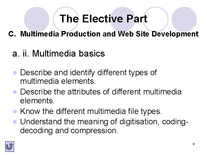 The Elective Part C. Multimedia Production and Web Site Development a. ii. Multimedia basics