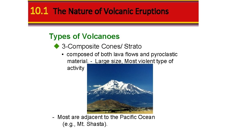 10. 1 The Nature of Volcanic Eruptions Types of Volcanoes u 3 -Composite Cones/