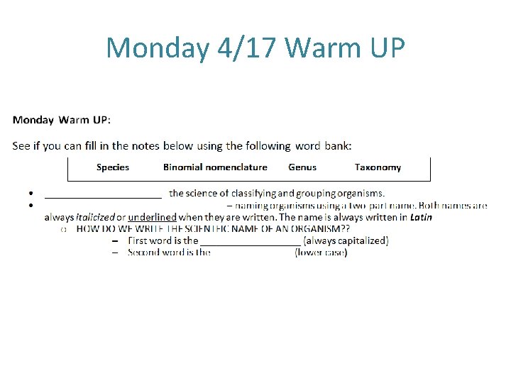 Monday 4/17 Warm UP 