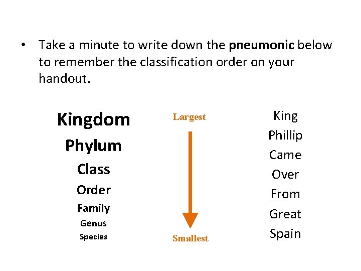  • Take a minute to write down the pneumonic below to remember the