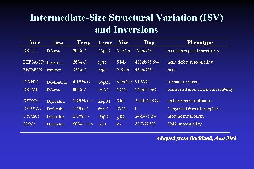 Intermediate-Size Structural Variation (ISV) and Inversions Gene Locus Size 20% -/- 22 q 11.