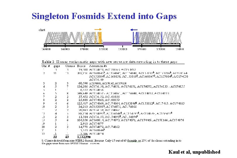 Singleton Fosmids Extend into Gaps Kaul et al, unpublished 