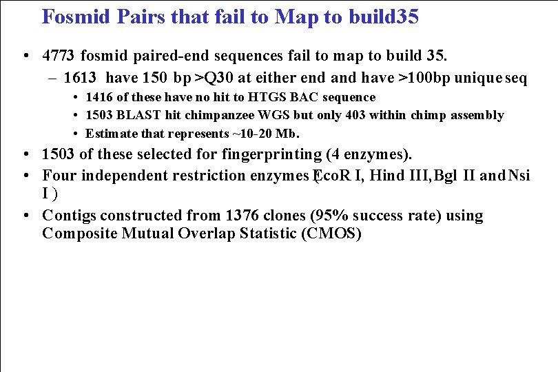 Fosmid Pairs that fail to Map to build 35 • 4773 fosmid paired-end sequences