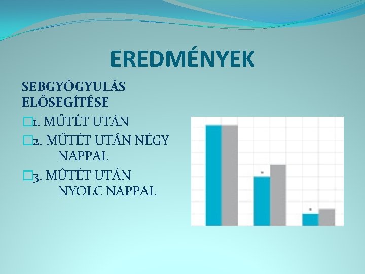 EREDMÉNYEK SEBGYÓGYULÁS ELŐSEGÍTÉSE � 1. MŰTÉT UTÁN � 2. MŰTÉT UTÁN NÉGY NAPPAL �