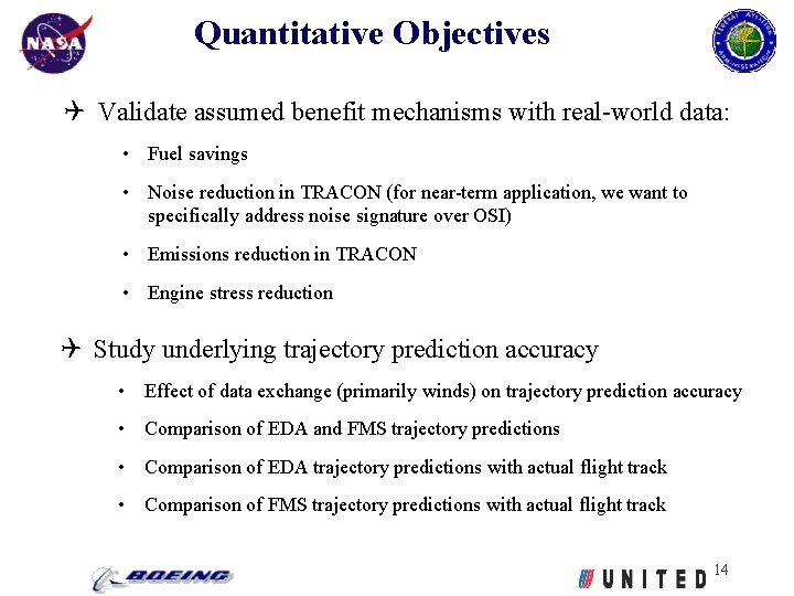 Quantitative Objectives Validate assumed benefit mechanisms with real-world data: • Fuel savings • Noise
