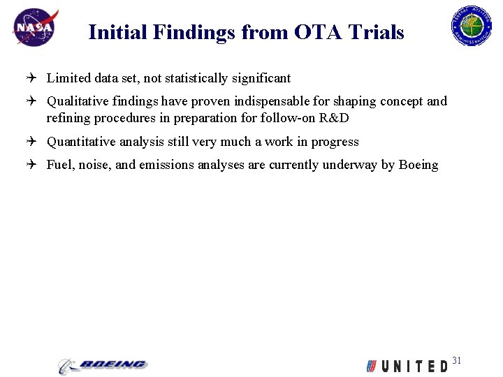 Initial Findings from OTA Trials Limited data set, not statistically significant Qualitative findings have