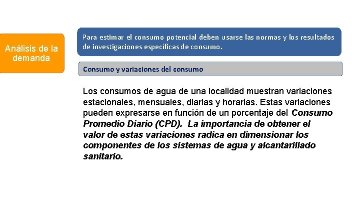 Análisis de la demanda Para estimar el consumo potencial deben usarse las normas y Análisis de la demanda Para estimar el consumo potencial deben usarse las normas y