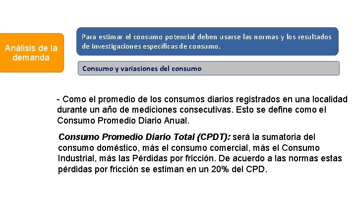 Análisis de la demanda Para estimar el consumo potencial deben usarse las normas y Análisis de la demanda Para estimar el consumo potencial deben usarse las normas y