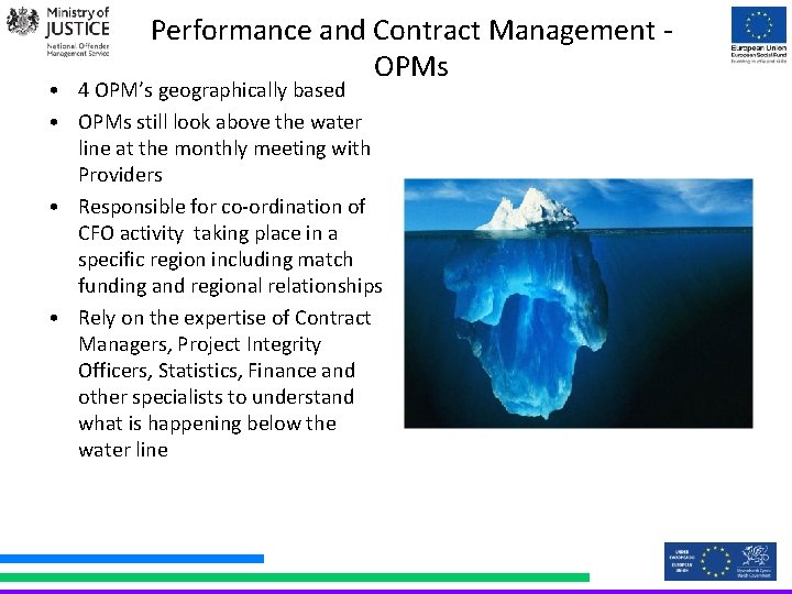 Performance and Contract Management OPMs • 4 OPM’s geographically based • OPMs still look