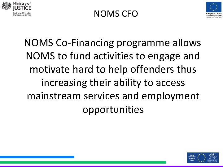 NOMS CFO NOMS Co-Financing programme allows NOMS to fund activities to engage and motivate