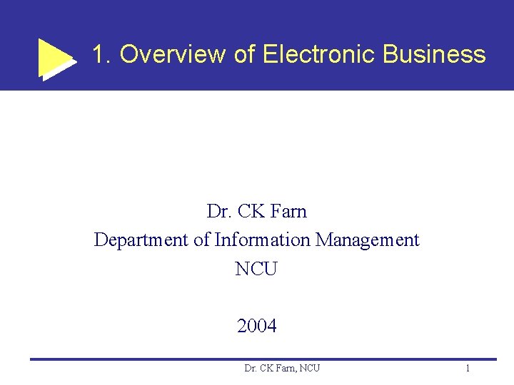 1. Overview of Electronic Business Dr. CK Farn Department of Information Management NCU 2004