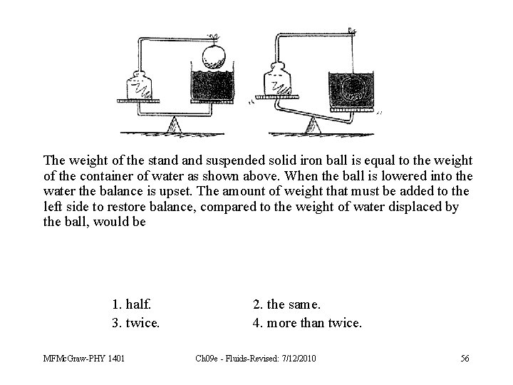 The weight of the stand suspended solid iron ball is equal to the weight