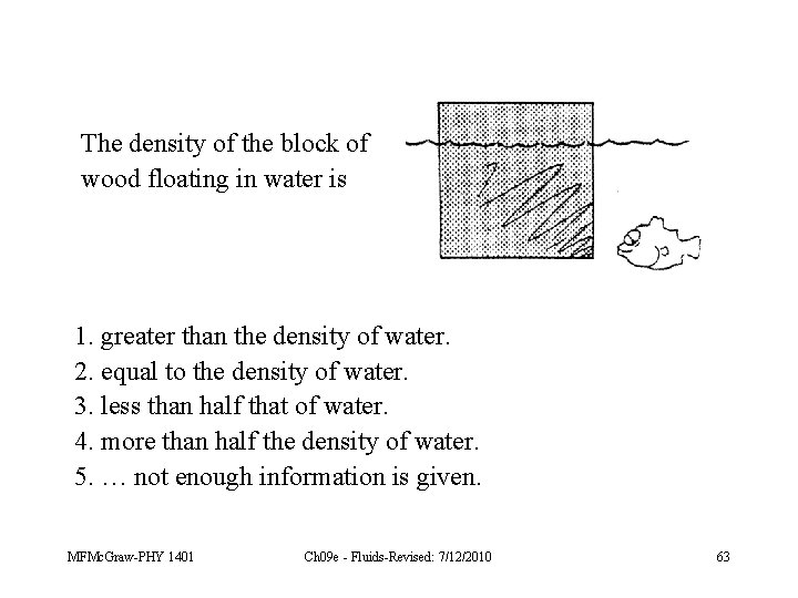The density of the block of wood floating in water is 1. greater than