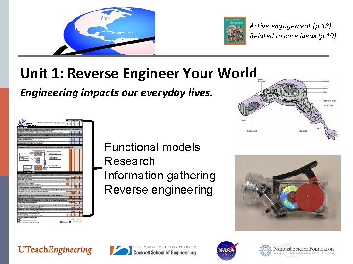 Active engagement (p 18) Related to core ideas (p 19) Unit 1: Reverse Engineer