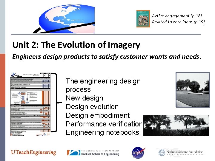 Active engagement (p 18) Related to core ideas (p 19) Unit 2: The Evolution