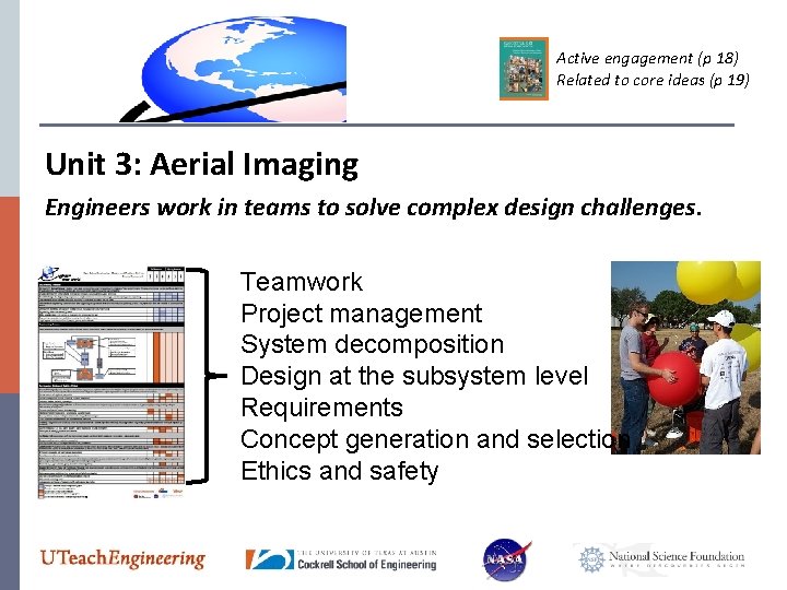 Active engagement (p 18) Related to core ideas (p 19) Unit 3: Aerial Imaging