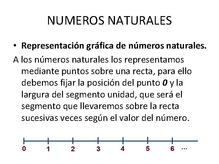 NUMEROS NATURALES • Representación gráfica de números naturales. A los números naturales los representamos