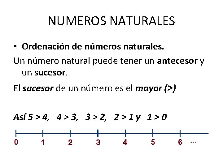 NUMEROS NATURALES • Ordenación de números naturales. Un número natural puede tener un antecesor