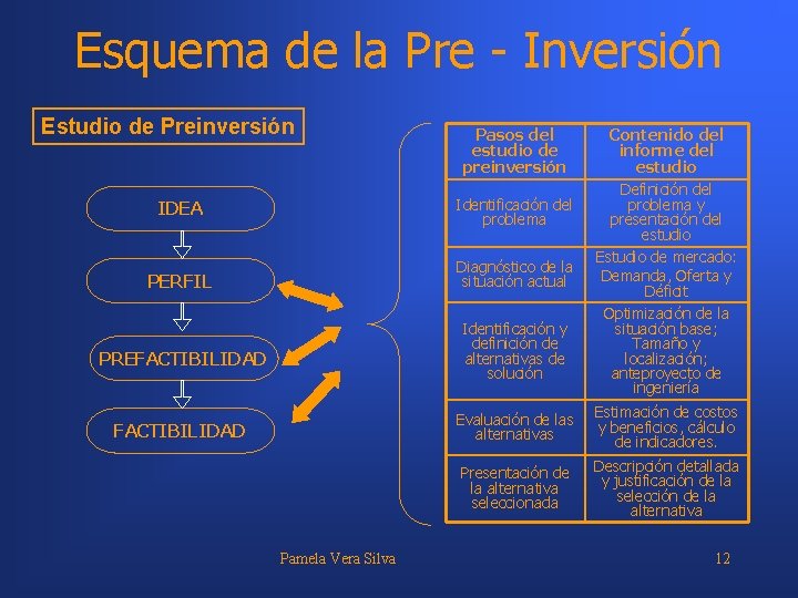 Esquema de la Pre - Inversión Estudio de Preinversión Pasos del estudio de preinversión