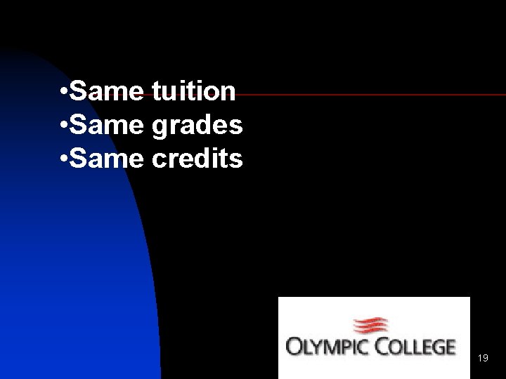  • Same tuition • Same grades • Same credits 19 