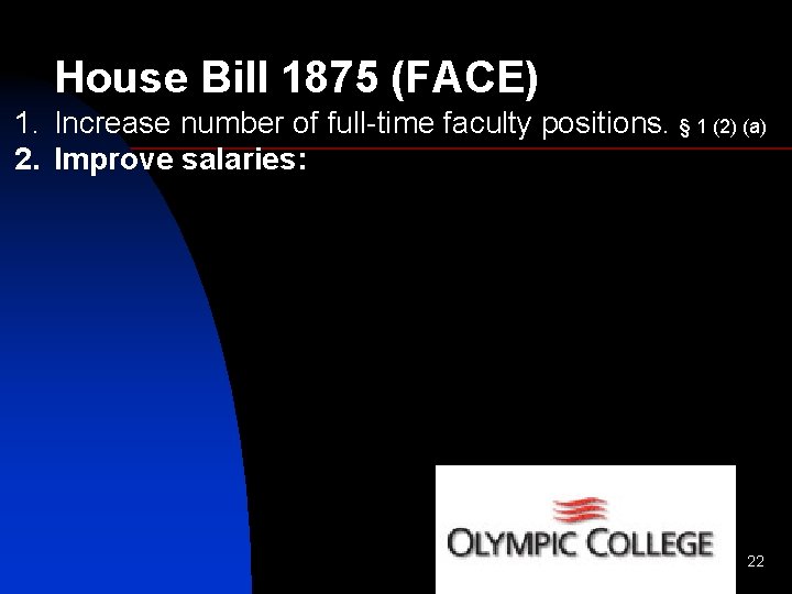 House Bill 1875 (FACE) 1. Increase number of full-time faculty positions. § 1 (2)