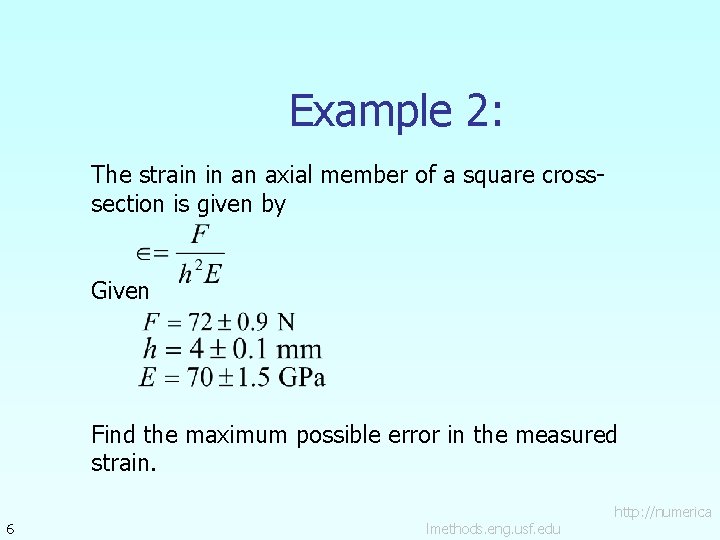 Example 2: The strain in an axial member of a square crosssection is given