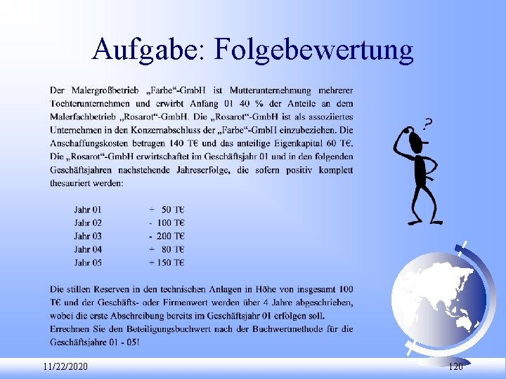 Aufgabe: Folgebewertung 11/22/2020 120 