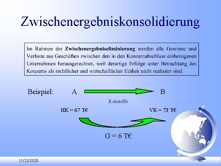 Zwischenergebniskonsolidierung Beispiel: A B Rohstoffe HK = 67 T€ VK = 73 T€ G