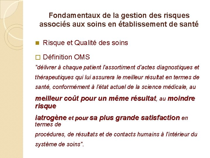 Fondamentaux de la gestion des risques associés aux soins en établissement de santé n