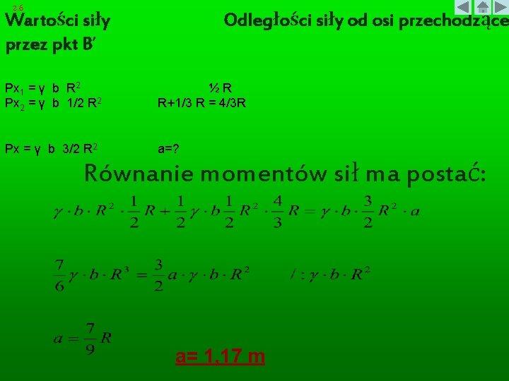 2. 6 Wartości siły przez pkt B’ Odległości siły od osi przechodzące Px 1