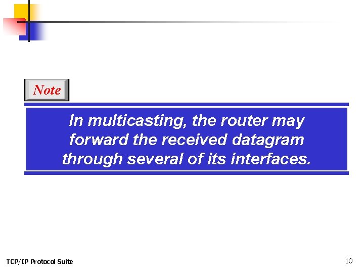 Note In multicasting, the router may forward the received datagram through several of its