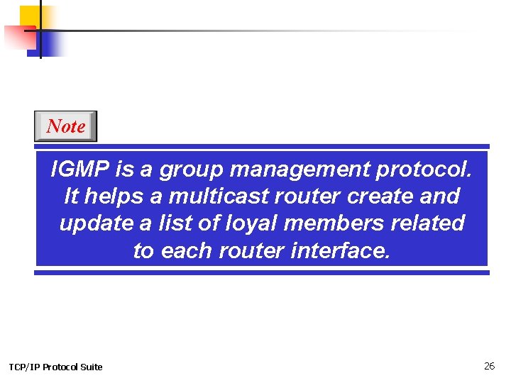 Note IGMP is a group management protocol. It helps a multicast router create and