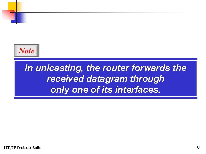 Note In unicasting, the router forwards the received datagram through only one of its