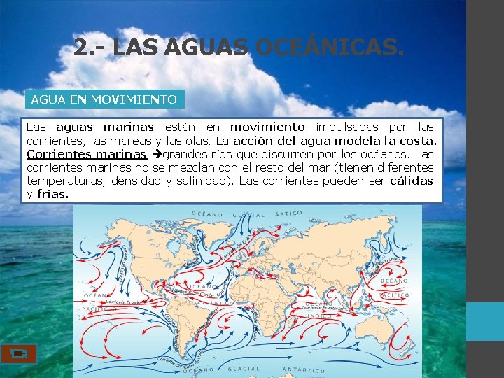 2. - LAS AGUAS OCEÁNICAS. AGUA EN MOVIMIENTO Las aguas marinas están en movimiento
