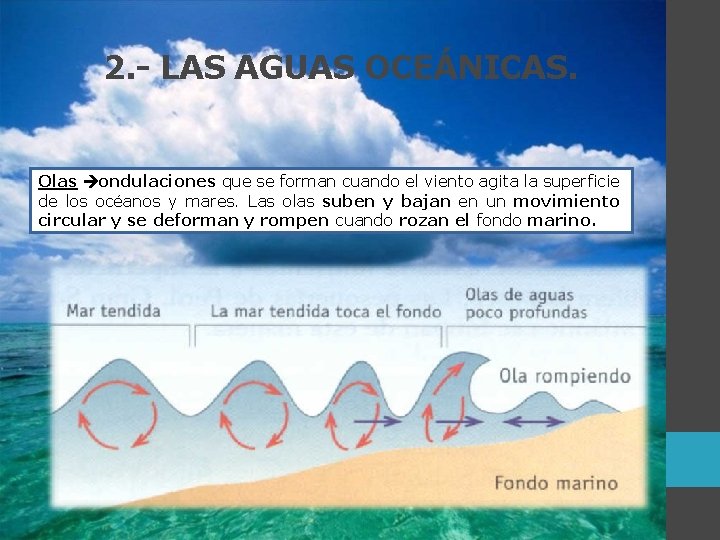 2. - LAS AGUAS OCEÁNICAS. Olas ondulaciones que se forman cuando el viento agita
