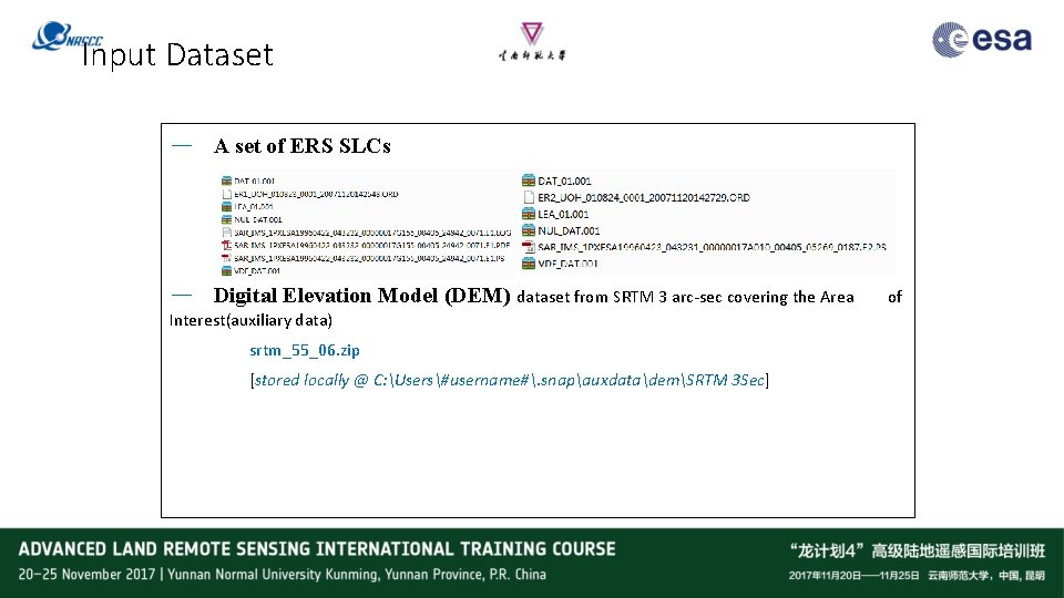 Input Dataset — A set of ERS SLCs — Digital Elevation Model (DEM) dataset