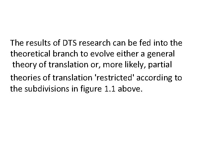 The results of DTS research can be fed into theoretical branch to evolve either The results of DTS research can be fed into theoretical branch to evolve either