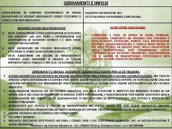 SERRAMENTI E INFISSI SOSTITUZIONE DI FINESTRE COMPRENSIVE DI INFISSI DELIMITANTI IL VOLUME RISCALDATO VERSO