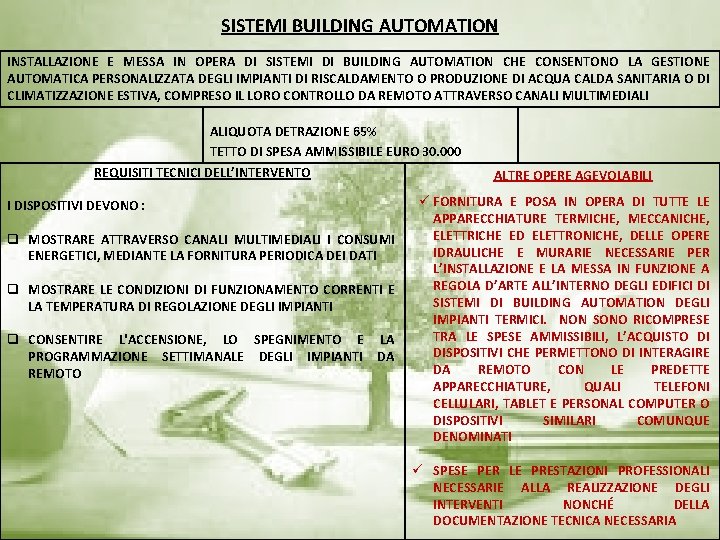 SISTEMI BUILDING AUTOMATION INSTALLAZIONE E MESSA IN OPERA DI SISTEMI DI BUILDING AUTOMATION CHE