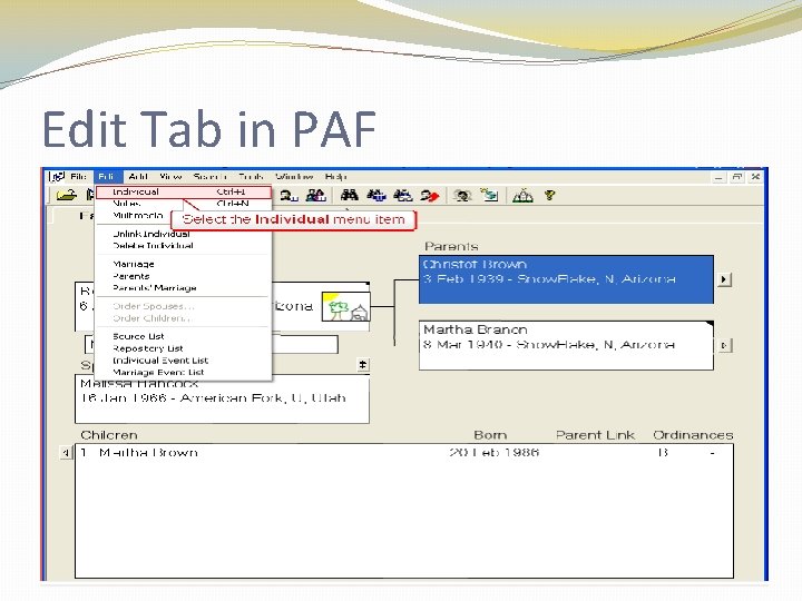 Edit Tab in PAF Edit Tab in PAF